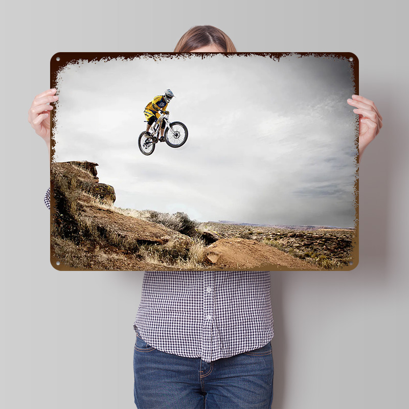 Mountain Biking Europe - Mountainbike 3D-Blechposter, personalisierte Wandkunst, Vintage-Metallschilder für