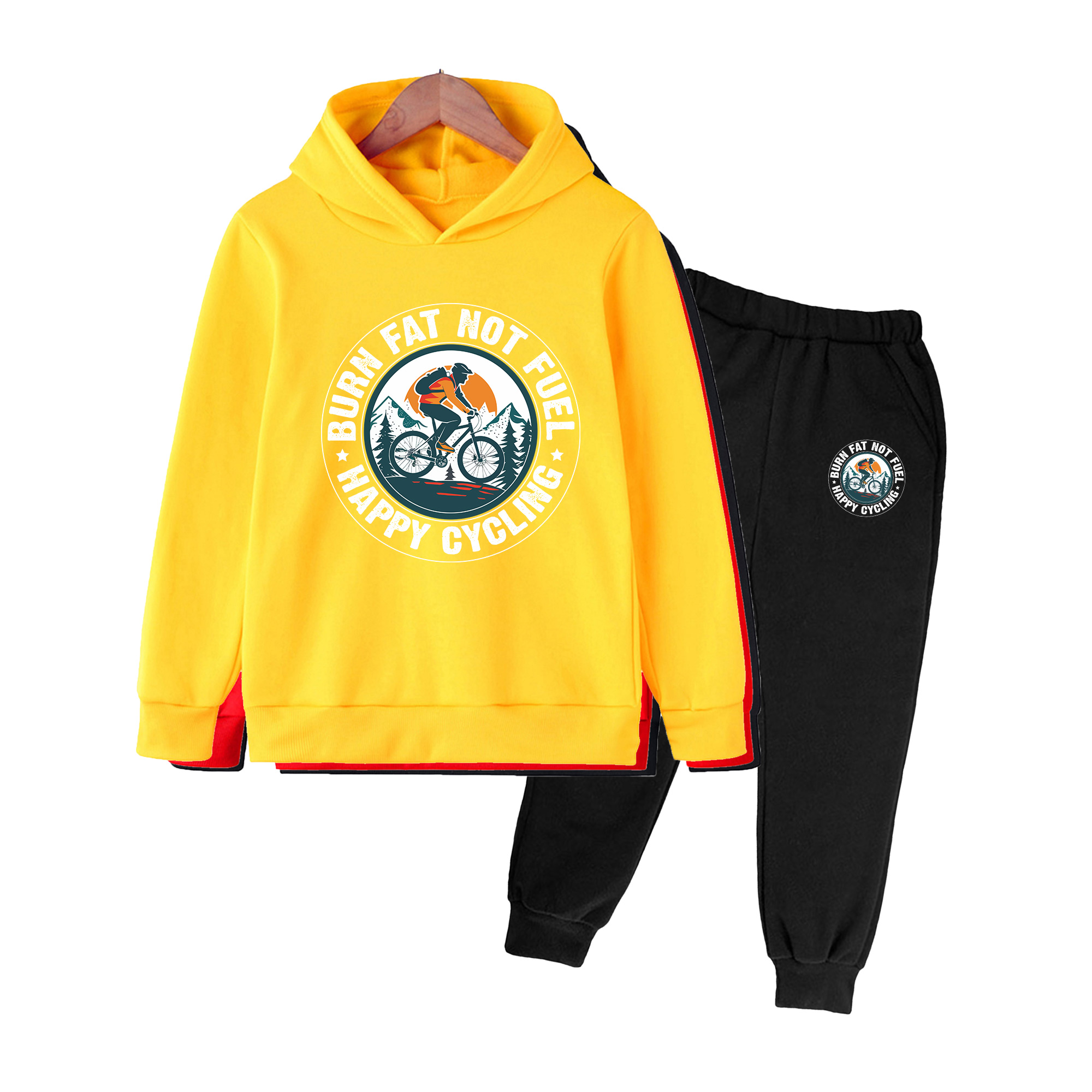 Mountain Biking Cartoon - Kinder Mountainbike-Print Hoodie & Hosen Set,